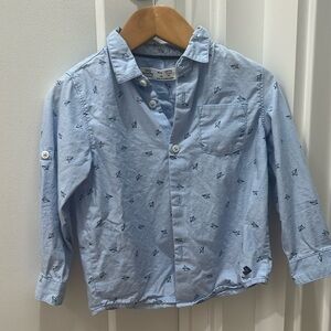 Zara baby boy long sleeve collared shirt, light blue 18/24mo